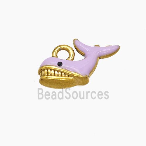 Stainless Steel Shark Pendant Lavender Enamel Gold Plated