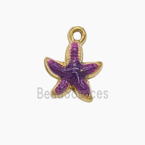 Stainless Steel Starfish Pendant Purple Painted Gold Plated