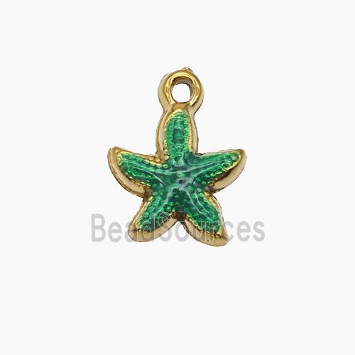 Stainless Steel Starfish Pendant Green Painted Gold Plated