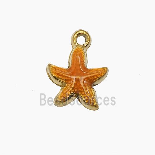 Stainless Steel Starfish Pendant Orange Painted Gold Plated