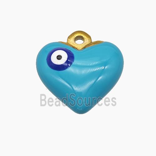 Stainless Steel Heart Pendant Teal Enamel Eye Gold Plated