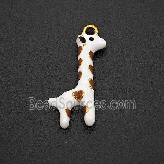 Stainless Steel Giraffe Pendant White Enamel Gold Plated