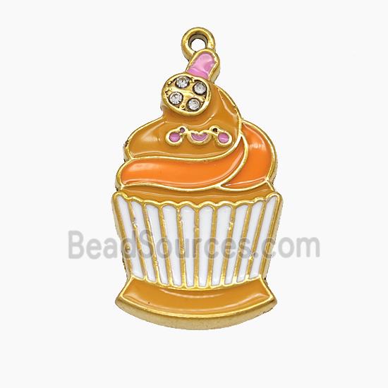 Stainless Steel Ice Cream Pendant Orange Enamel Gold Plated