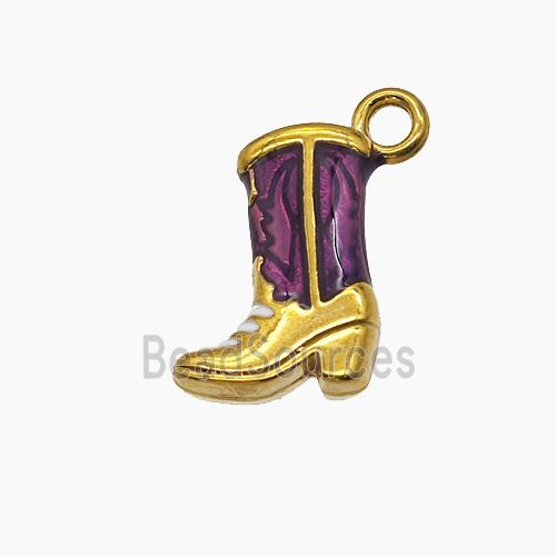 Cowboy Boots Charms Stainless Steel Shoes Pendant Purple Painted Gold Plated
