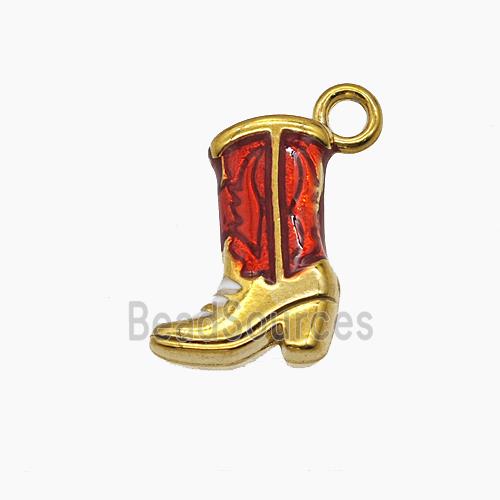 Cowboy Boots Charms Stainless Steel Shoes Pendant Red Painted Gold Plated