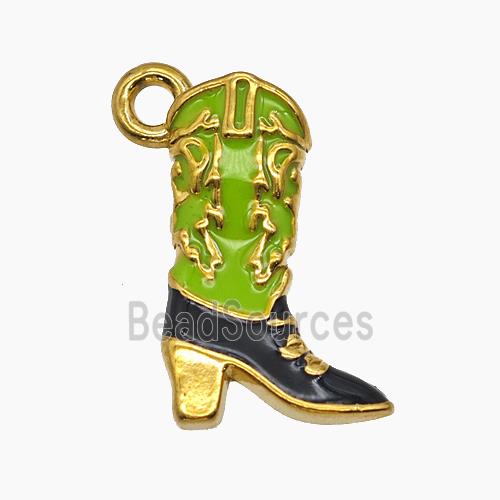 Cowboy Boots Charms Stainless Steel Shoes Pendant Green Enamel Gold Plated