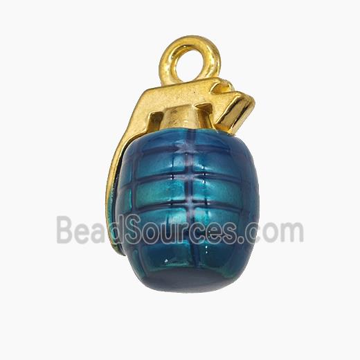 Grenade Charms Stainless Steel Pendant Blue painted Gold Plated