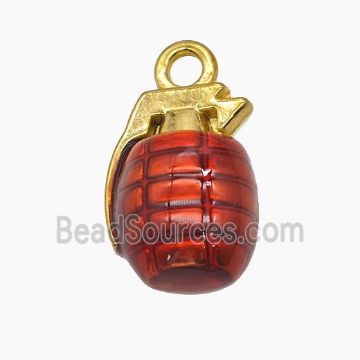 Grenade Charms Stainless Steel Pendant Red painted Gold Plated
