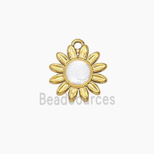 Stainless Steel Sunflower Pendant White Enamel Gold Plated