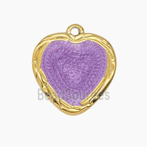 Stainless Steel Heart Pendant Lavender Enamel Gold Plated