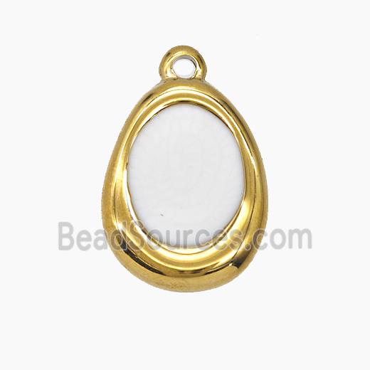 Stainless Steel Teardrop Pendant White Enamel Gold Plated