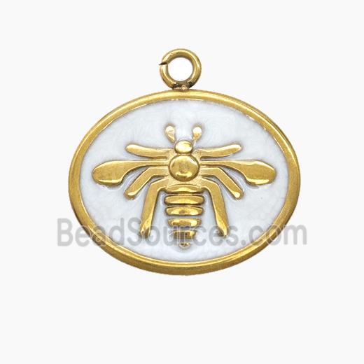 Stainless Steel Honeybee Pendant White Enamel Gold Plated