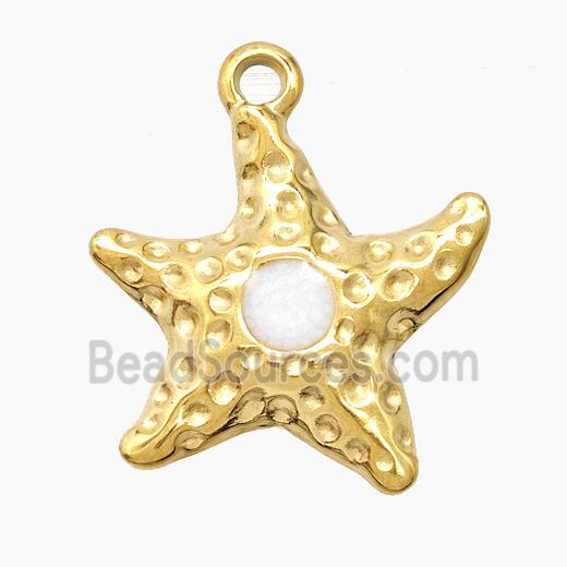 Stainless Steel Starfish Pendant White Enamel Gold Plated