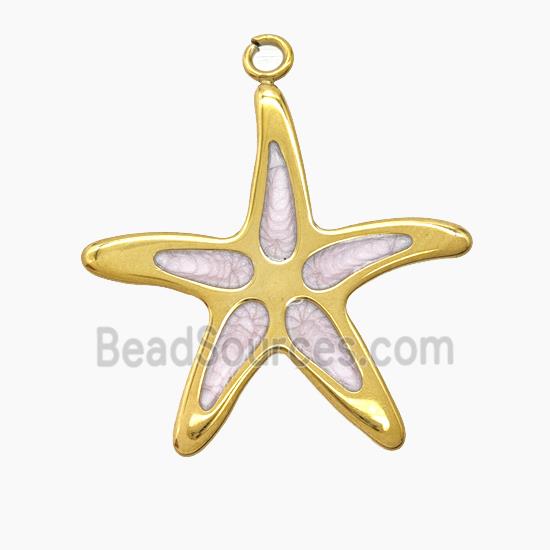 Stainless Steel Starfish Pendant White Enamel Gold Plated