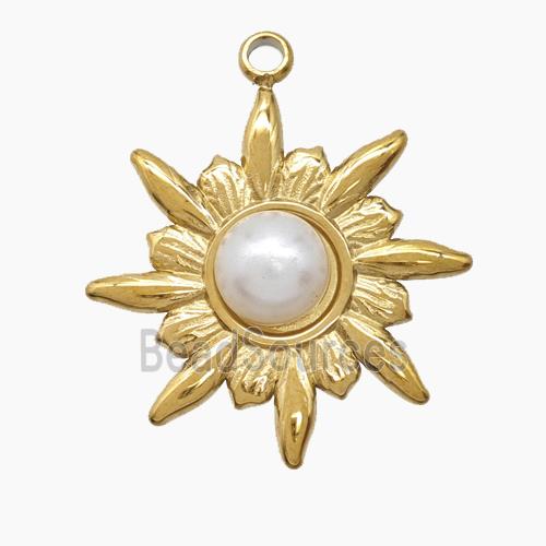 Stainless Steel Sun Pendant Pave Resin Gold Plated