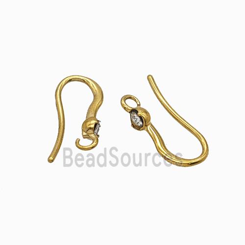Stainless Steel Hook Earrings Pave Rhinestone Gold Plated