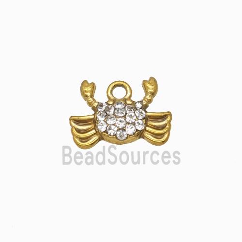 Stainless Steel Crab Pendant Pave Rhinestone Gold Plated
