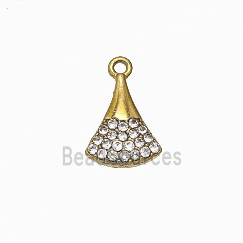 Stainless Steel Fan Pendant Pave Rhinestone Gold Plated