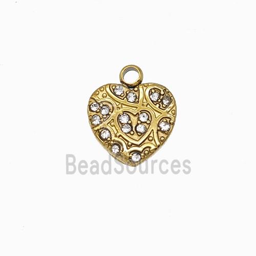 Stainless Steel Heart Pendant Pave Rhinestone Gold Plated