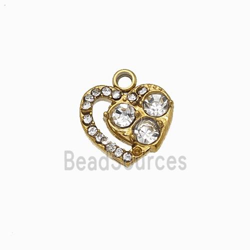 Stainless Steel Heart Pendant Pave Rhinestone Gold Plated