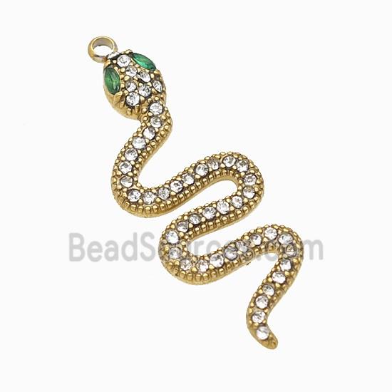 Stainless Steel Snake Pendant Pave Rhinestone Gold Plated