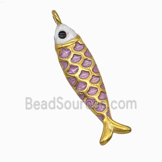 Stainless Steel Fish Pendant Pink Painted Gold Plated