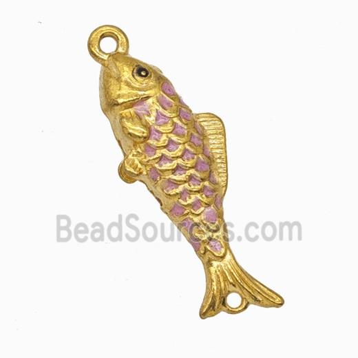 Stainless Steel Fish Pendant Pink Painted Gold Plated