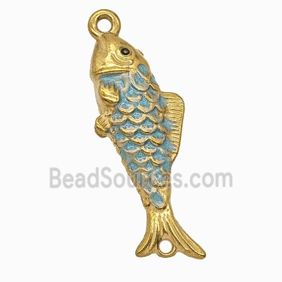 Stainless Steel Fish Pendant Teal Painted Gold Plated
