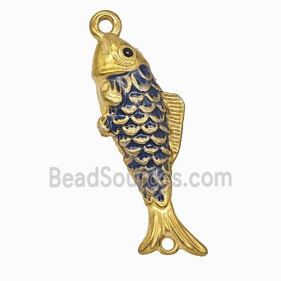 Stainless Steel Fish Pendant Black Painted Gold Plated
