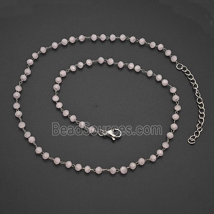 Stainless Steel Necklace with Glass bead, platinum plated
