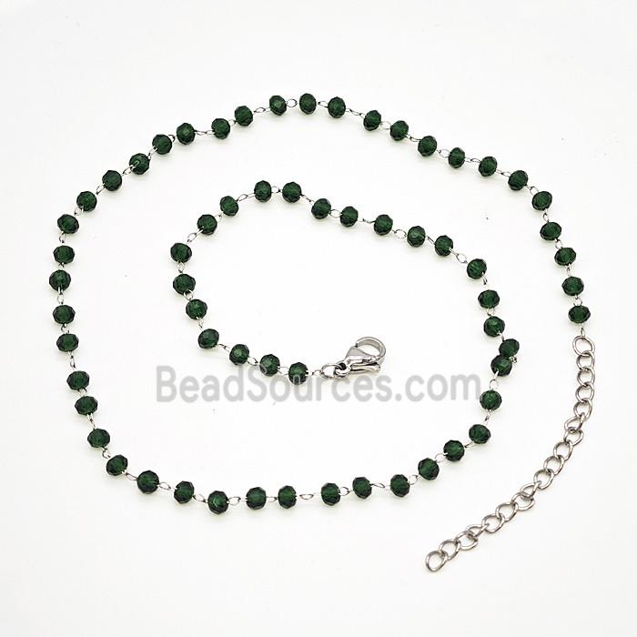 Stainless Steel Necklace with Glass bead, platinum plated