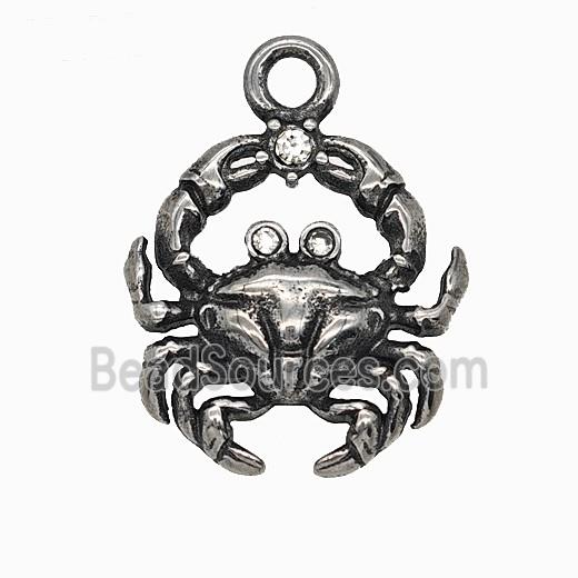 304 Stainless Steel Spider Pendant Pave Rhinestone Antique Silver