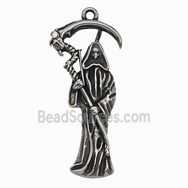 Gothic Grim Reaper Death Charms 304 Stainless Steel Pendant Antique Silver