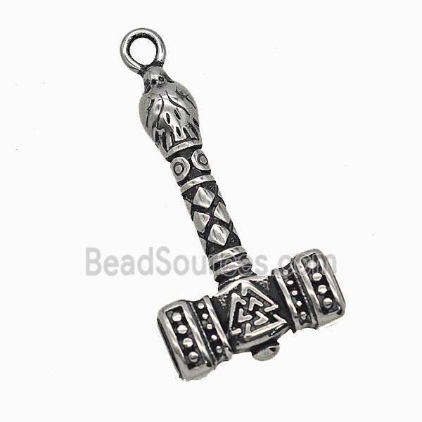 304 Stainless Steel Hammer Charms Pendant Antique Silver