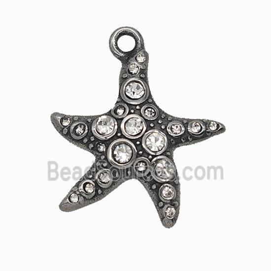 304 Stainless Steel Starfish Pendant Pave Rhinestone Antique Silver