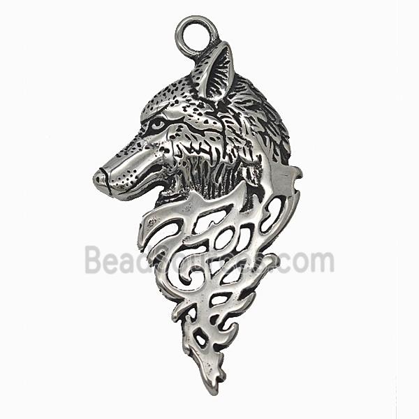 304 Stainless Steel Wolf-head Pendant Antique Silver