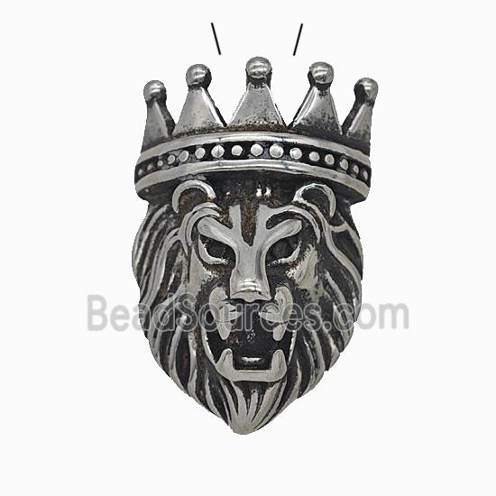 304 Stainless Steel Lion Crown Pendant Antique Silver