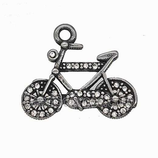 304 Stainless Steel Bicycle Pendant Pave Rhinestone Sports Antique Silver