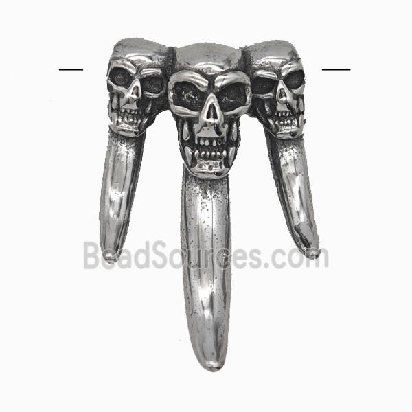 Triple Skull Charms 304 Stainless Steel Pendant Antique Silver