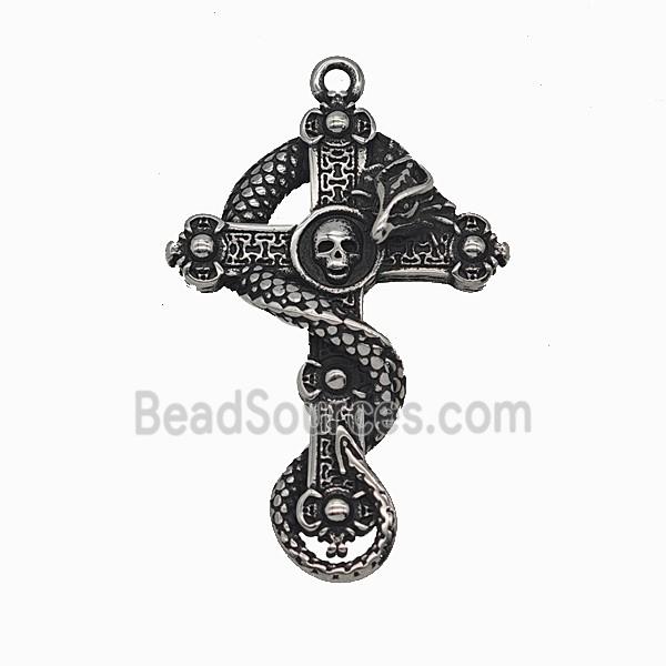 Dragon Cross Charms 304 Stainless Steel Pendant Skull Antique Silver