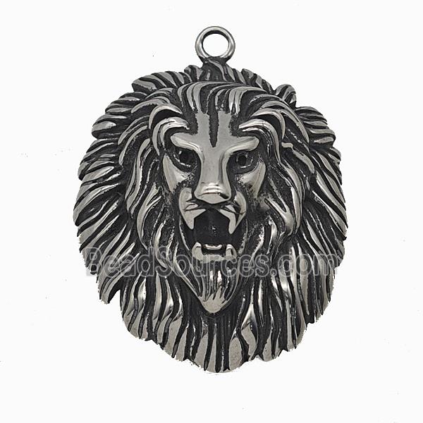 304 Stainless Steel Lion Pendant Antique Silver