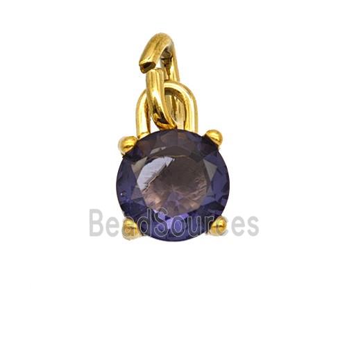 Stainless Steel Pendant Pave Purple Zirconia Gold Plated
