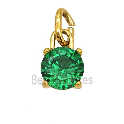 Stainless Steel Pendant Pave Green Zirconia Gold Plated