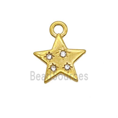 Stainless Steel Star Pendant Pave Rhinestone Gold Plated
