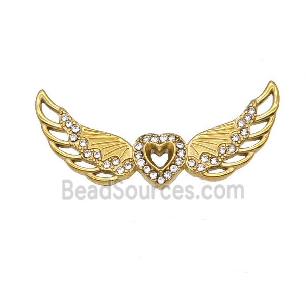 Stainless Steel Angel Wings Pendant Pave Rhinestone Gold Plated