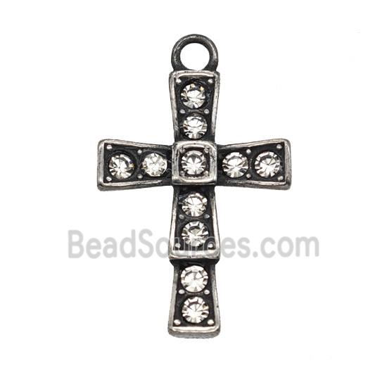 Stainless Steel Cross Pendant Pave Rhinestone Antique Silver