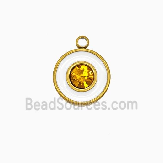 Stainless Steel Sun Pendant Pave Rhinestone White Enamel Gold Plated