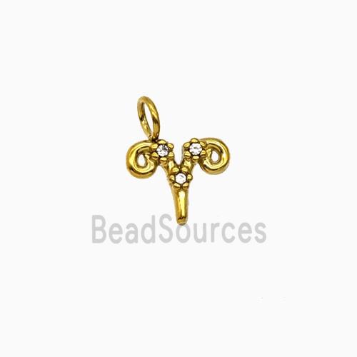 Stainless Steel Pendant Pave Rhinestone Zodiac Aries Gold Plated