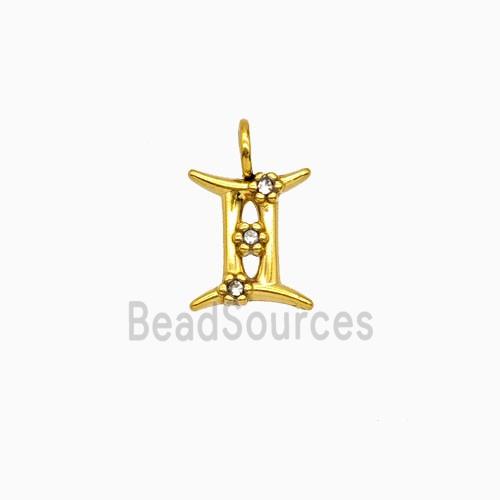 Stainless Steel Pendant Pave Rhinestone Zodiac Gemini Gold Plated