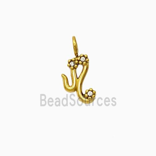 Stainless Steel Pendant Pave Rhinestone Zodiac Leo Gold Plated